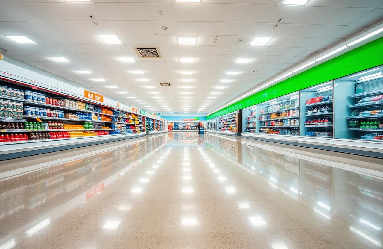 Supermercado com piso polido comercial